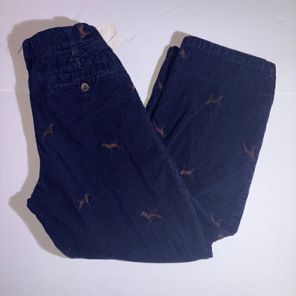 Hartstrings Embroidered Navy Corduroy Pants with Chocolate Lab Dog - size 6